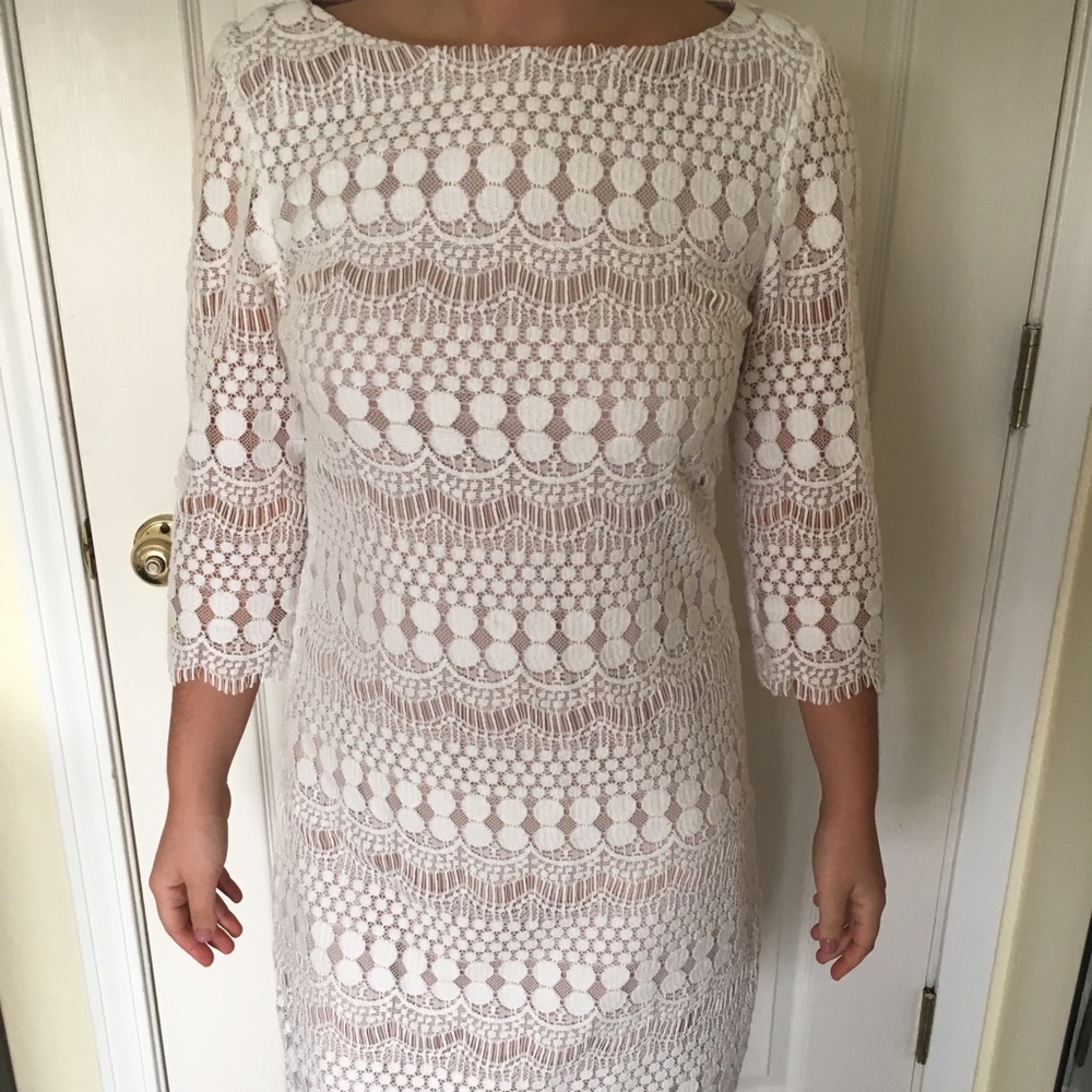 White lace 3/4 length sleeve dress